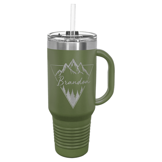 Polar Camel 40 oz. Olive Green Travel Mug with Snap Lid & Straw