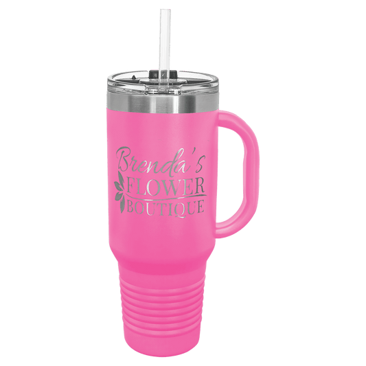 Polar Camel 40 oz. Pink Travel Mug with Snap Lid & Straw