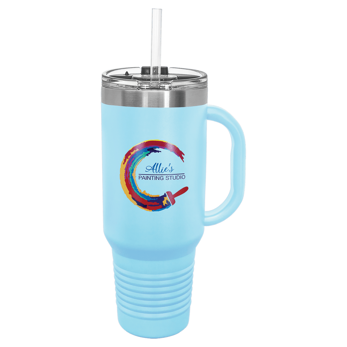 Polar Camel 40 oz. Light Blue Travel Mug with Snap Lid & Straw