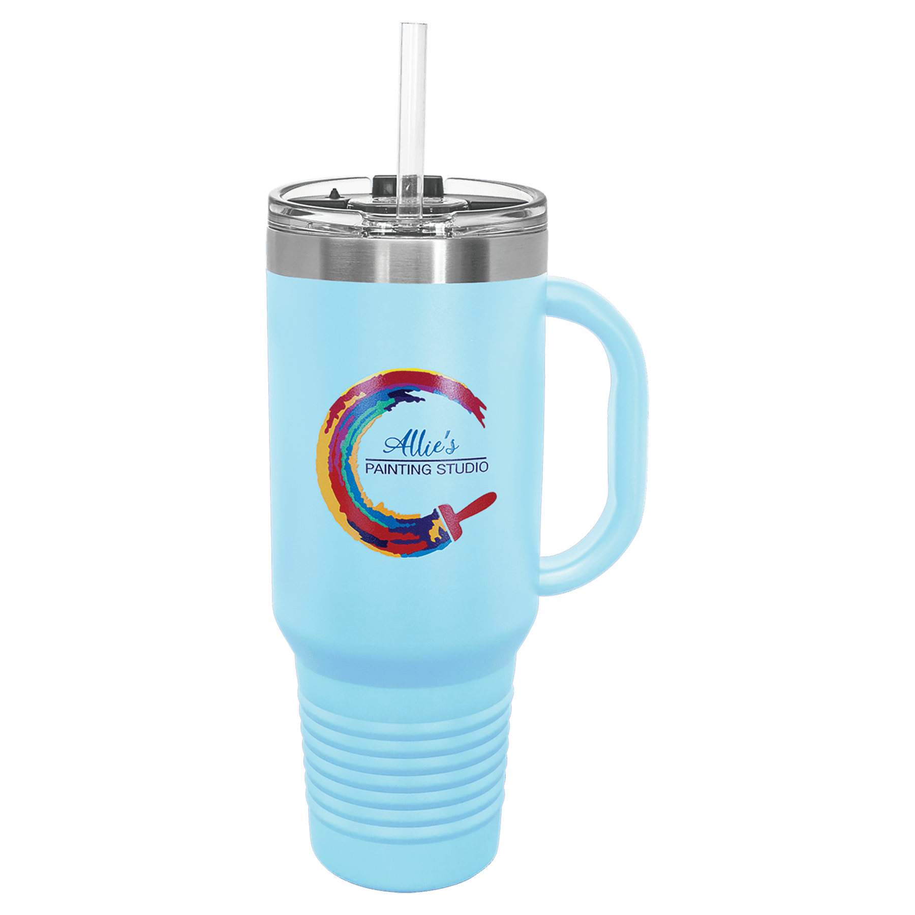 Polar Camel 40 oz. Light Blue Travel Mug with Snap Lid & Straw