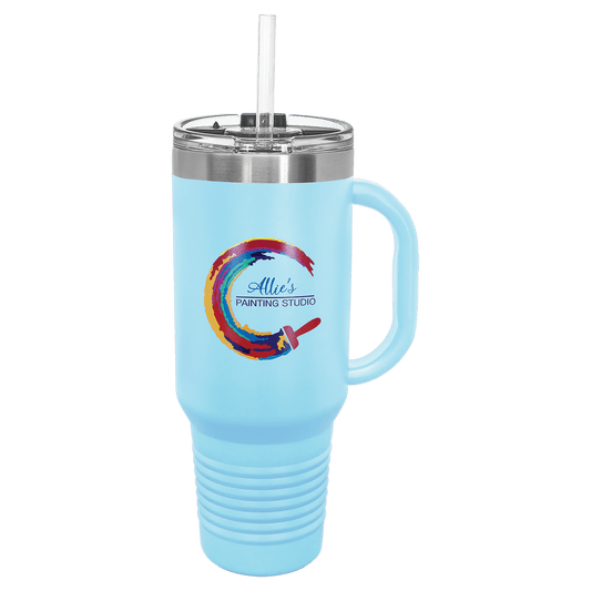 Polar Camel 40 oz. Light Blue Travel Mug with Snap Lid & Straw