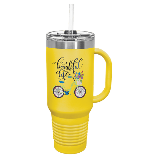 Polar Camel 40 oz. Yellow Travel Mug with Snap Lid & Straw