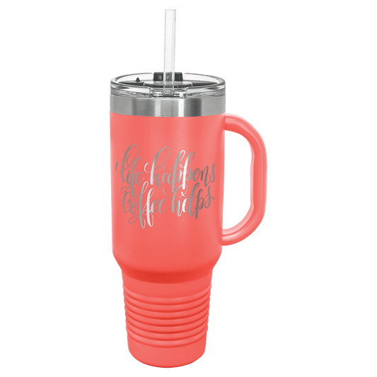 Polar Camel 40 oz. Coral Travel Mug with Snap Lid & Straw