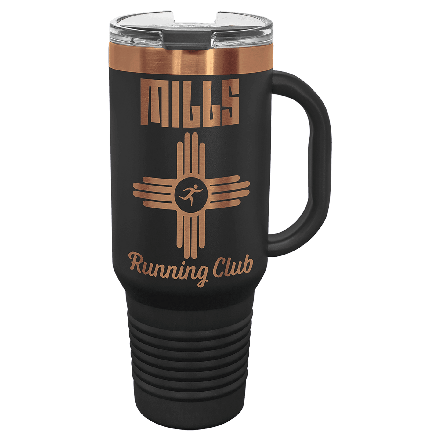 Polar Camel 40 oz. Black/Rose Gold Travel Mug with Handle & Straw