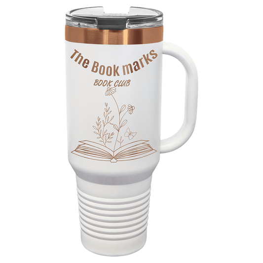 Polar Camel 40 oz. White/Rose Gold Travel Mug with Handle & Straw