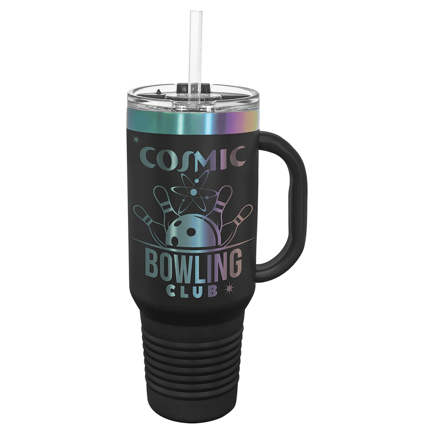 Polar Camel 40 oz. Black/Prism Travel Mug with Handle & Straw