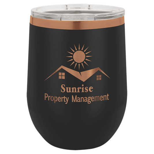 Polar Camel 12 oz. Black/Rose Gold Stemless Wine Tumbler with Standard Lid