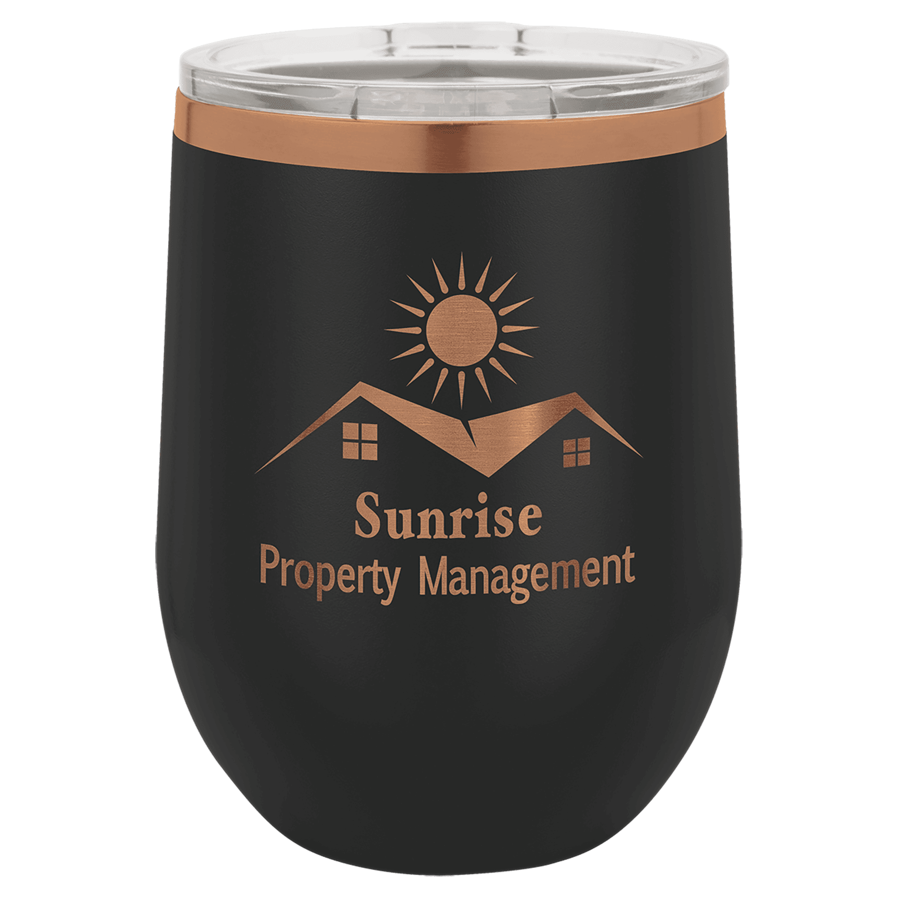 Polar Camel 12 oz. Black/Rose Gold Stemless Wine Tumbler with Standard Lid
