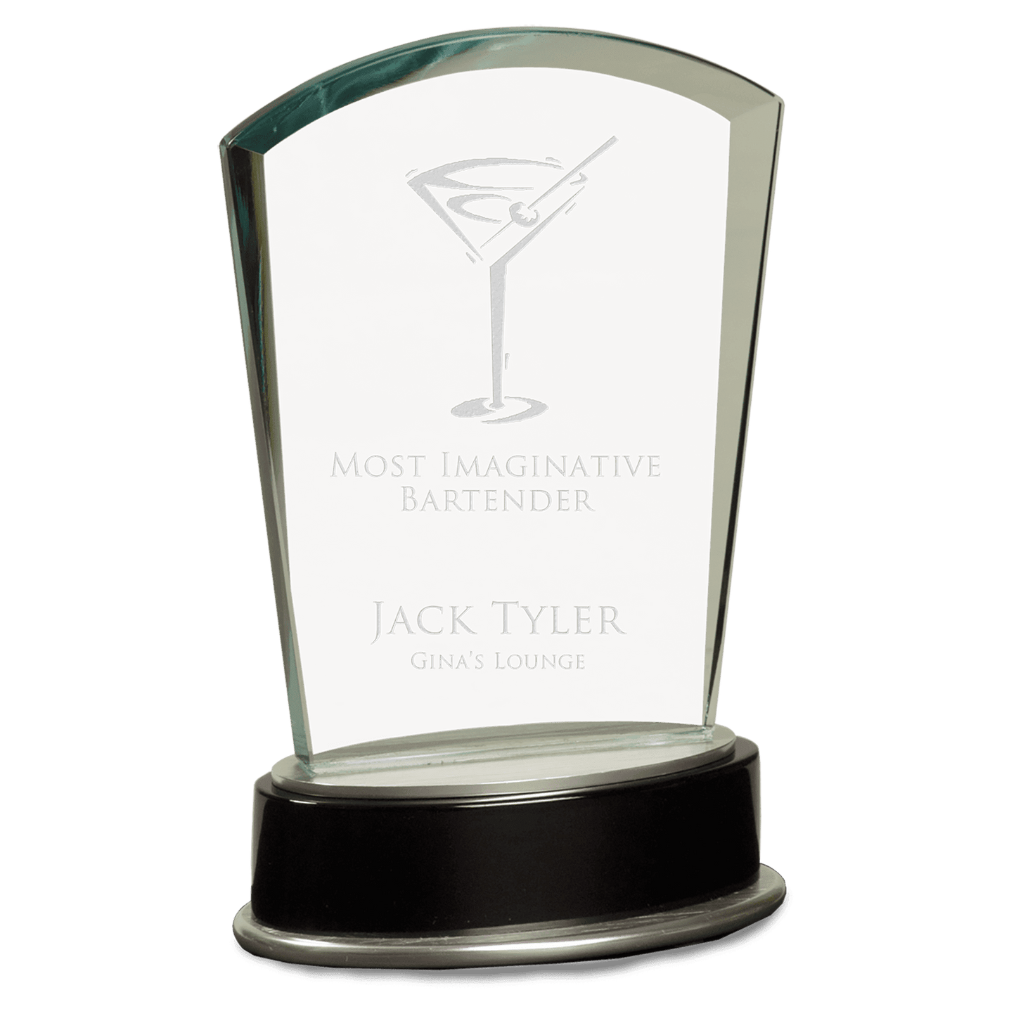 Jade Fan Metro Glass with Silver and Black Piano Finish Base - 6 3/4"