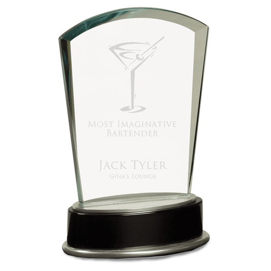 Jade Fan Metro Glass with Silver and Black Piano Finish Base - 6 3/4"