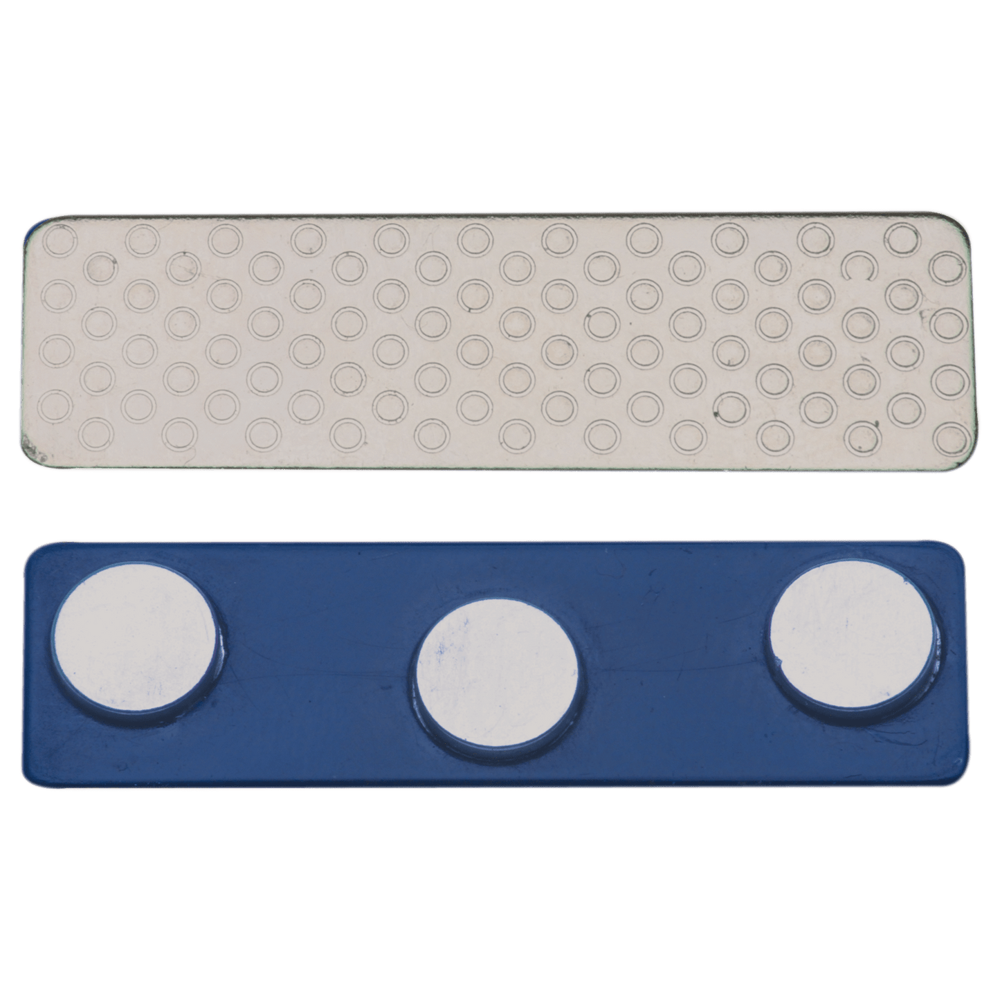 3-Post Blue Plastic Backed Magnet with Adhesive - 1 3/4" x 1/2"
