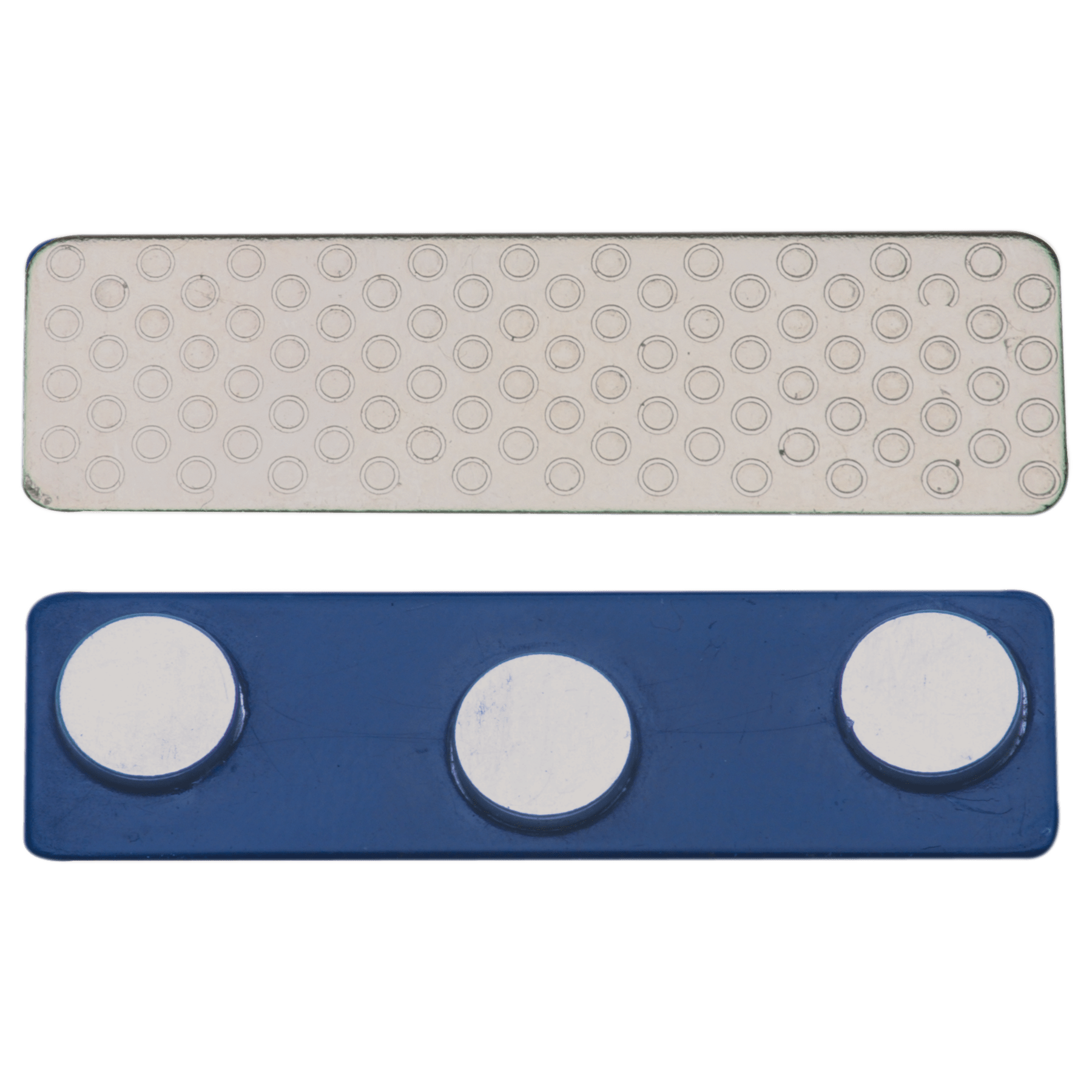 3-Post Blue Plastic Backed Magnet with Adhesive - 1 3/4" x 1/2"
