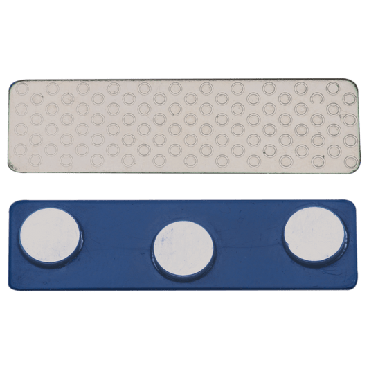 3-Post Blue Plastic Backed Magnet with Adhesive - 1 3/4" x 1/2"