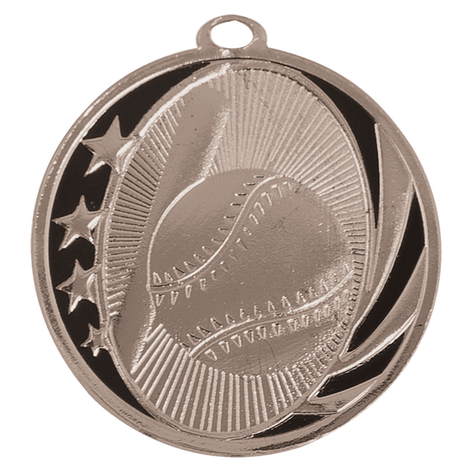 2" Bright Silver Baseball/Softball Laserable MidNite Star Medal