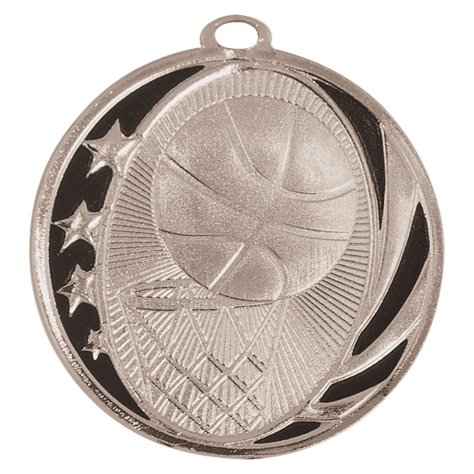 2" Bright Silver Basketball Laserable MidNite Star Medal