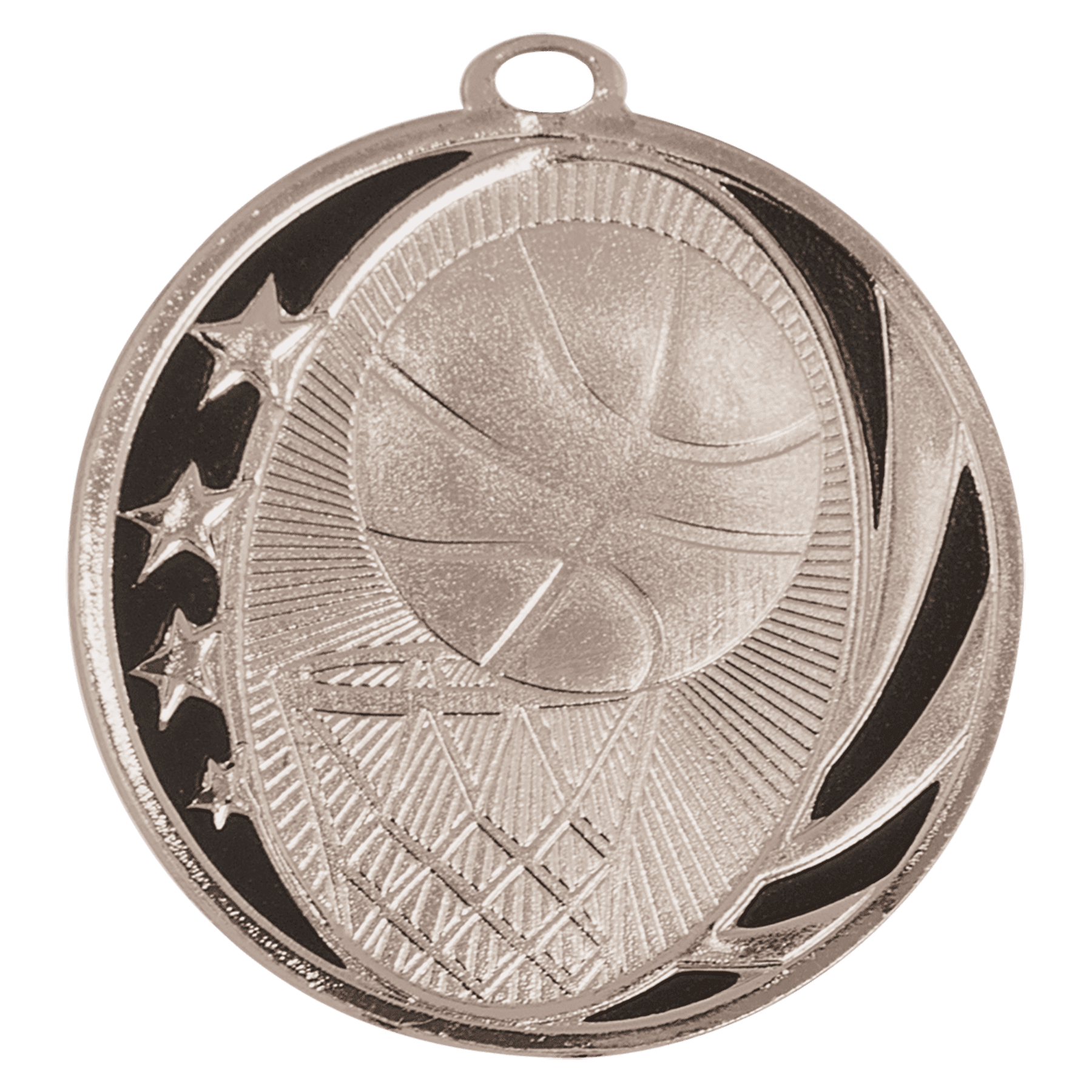 Bright Silver Basketball Engravable MidNite Star Medal - 2"