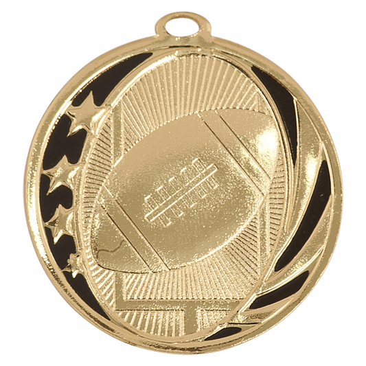 2" Bright Gold Football Laserable MidNite Star Medal