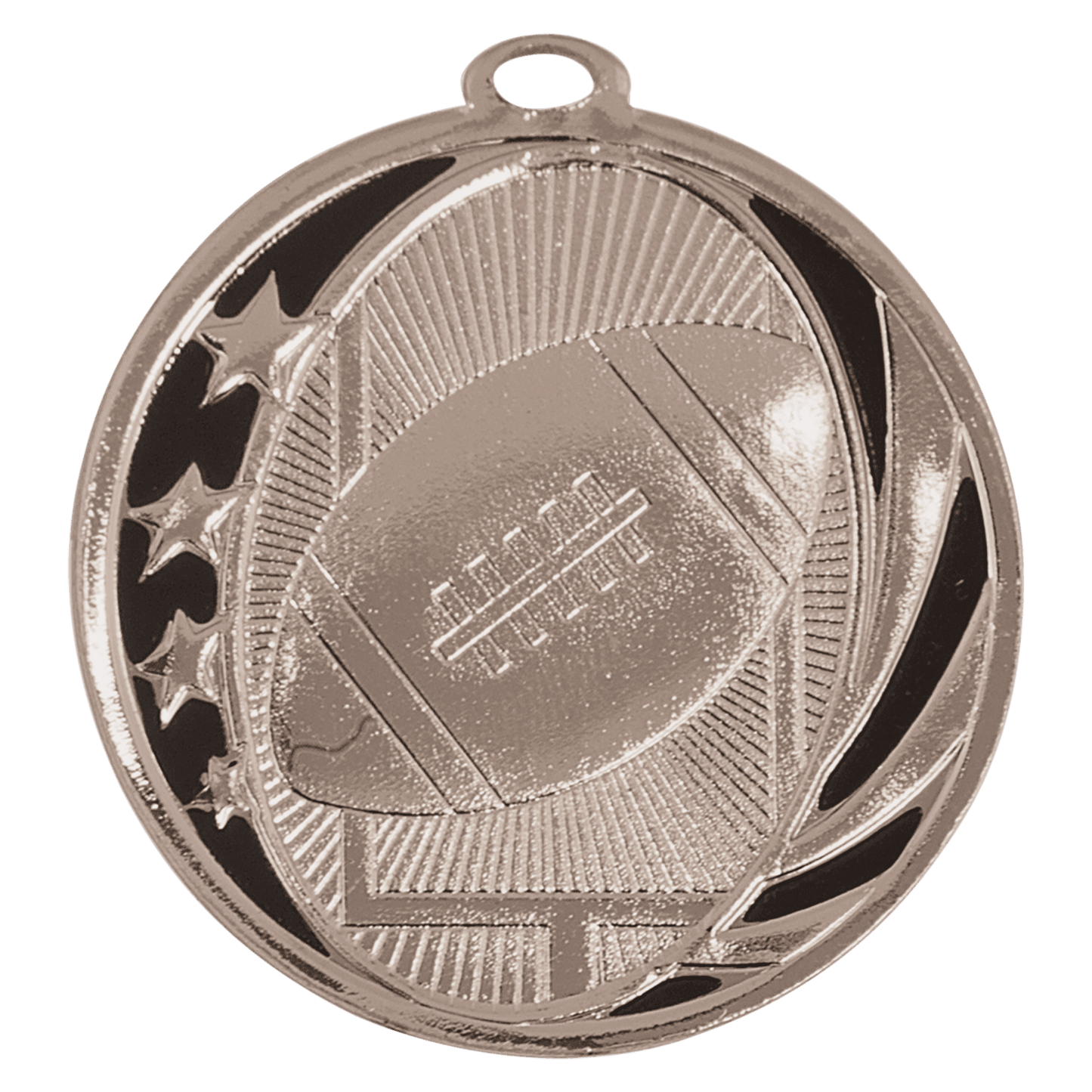 Bright Silver Football Engravable MidNite Star Medal - 2"