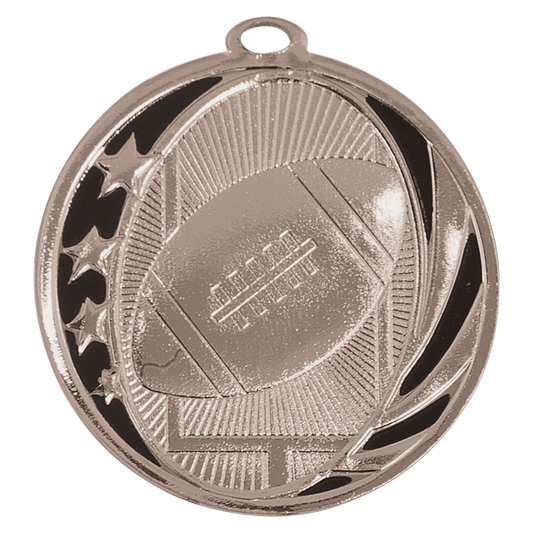 Bright Silver Football Engravable MidNite Star Medal - 2"