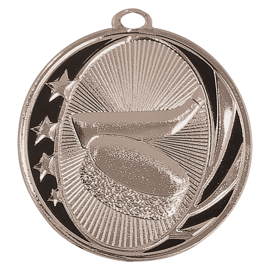 Bright Silver Hockey Engravable MidNite Star Medal - 2"