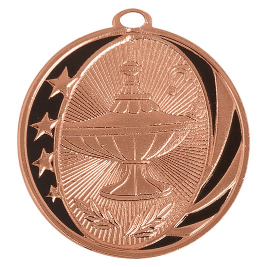 Bright Bronze Lamp of Knowledge Engravable MidNite Star Medal - 2"