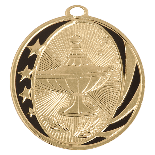 Bright Gold Lamp of Knowledge Engravable MidNite Star Medal - 2"