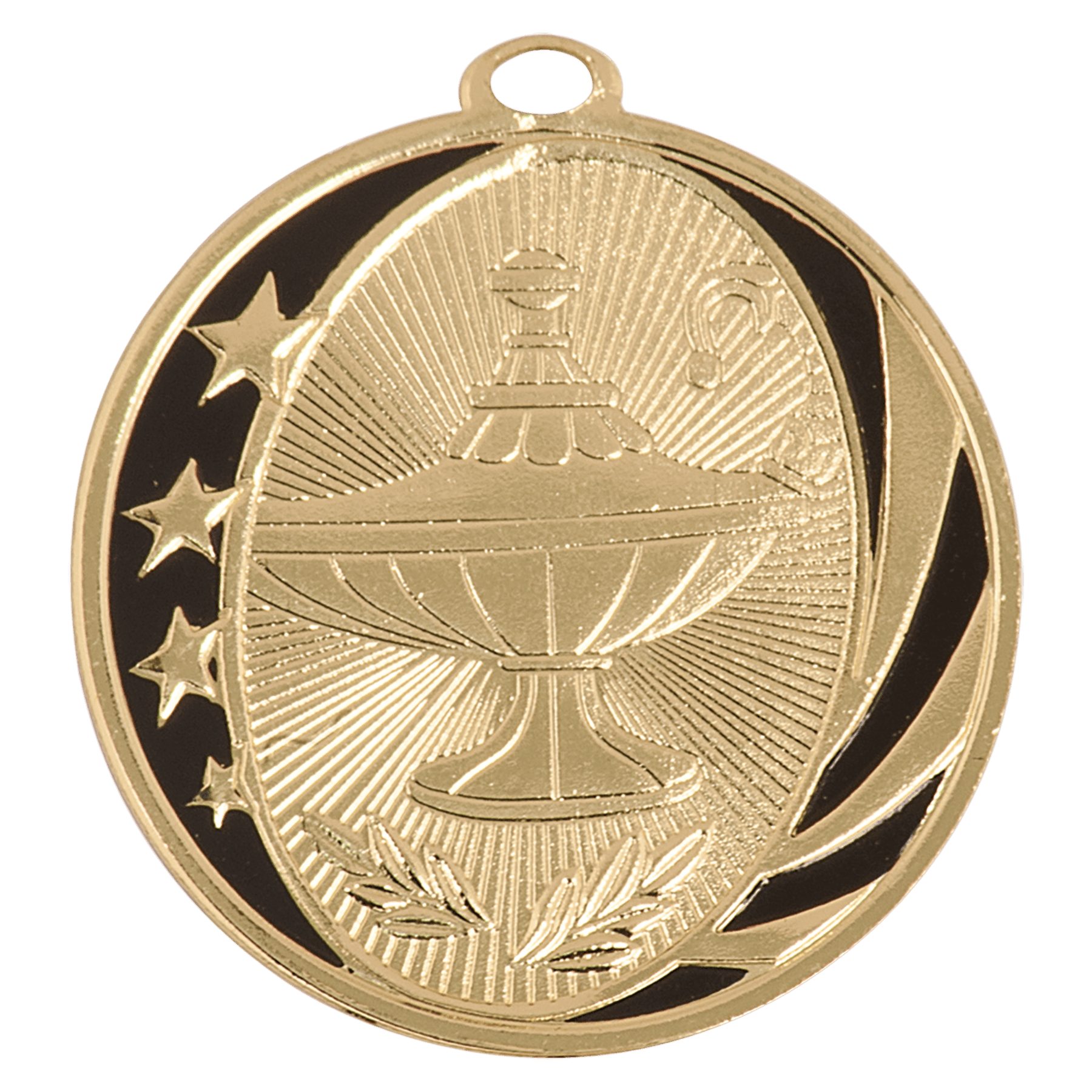 2" Bright Gold Lamp of Knowledge Laserable MidNite Star Medal