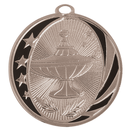 2" Bright Silver Lamp of Knowledge Laserable MidNite Star Medal
