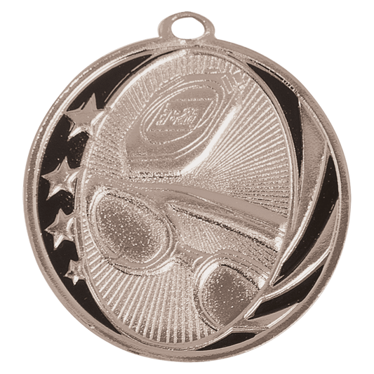 Bright Silver Swimming Engravable MidNite Star Medal - 2"
