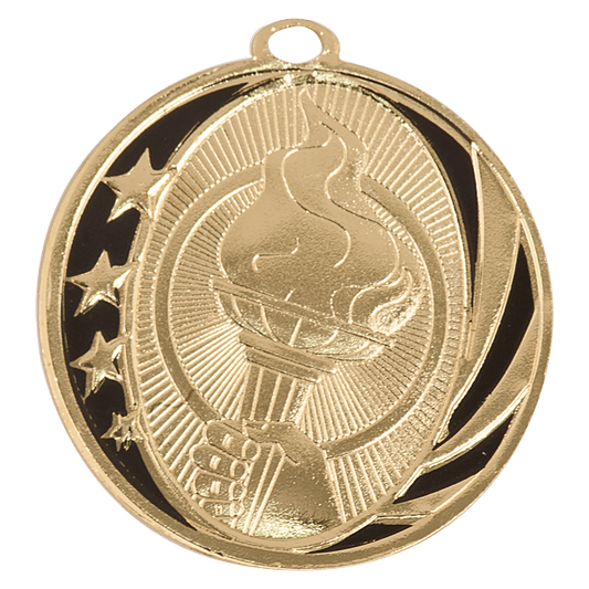 Bright Gold Torch Engravable MidNite Star Medal - 2"