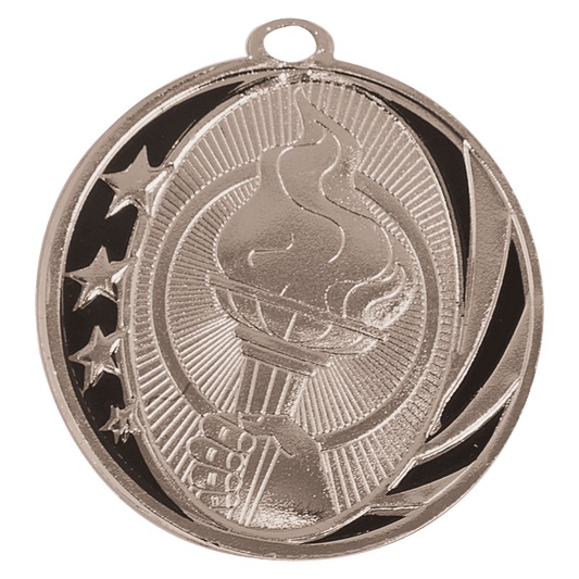 Bright Silver Torch Engravable MidNite Star Medal - 2"