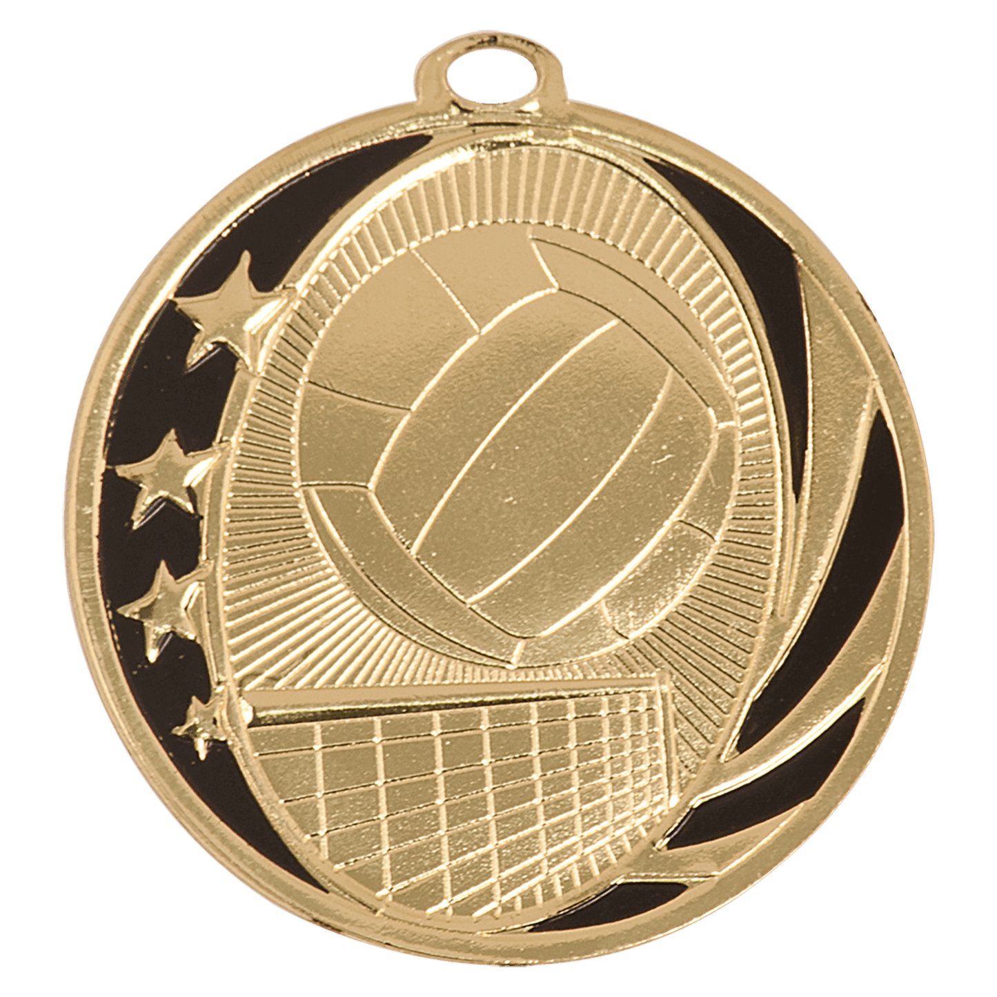 Bright Gold Volleyball Engravable MidNite Star Medal - 2"