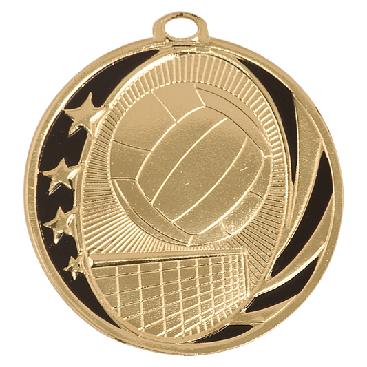 Bright Gold Volleyball Engravable MidNite Star Medal - 2"