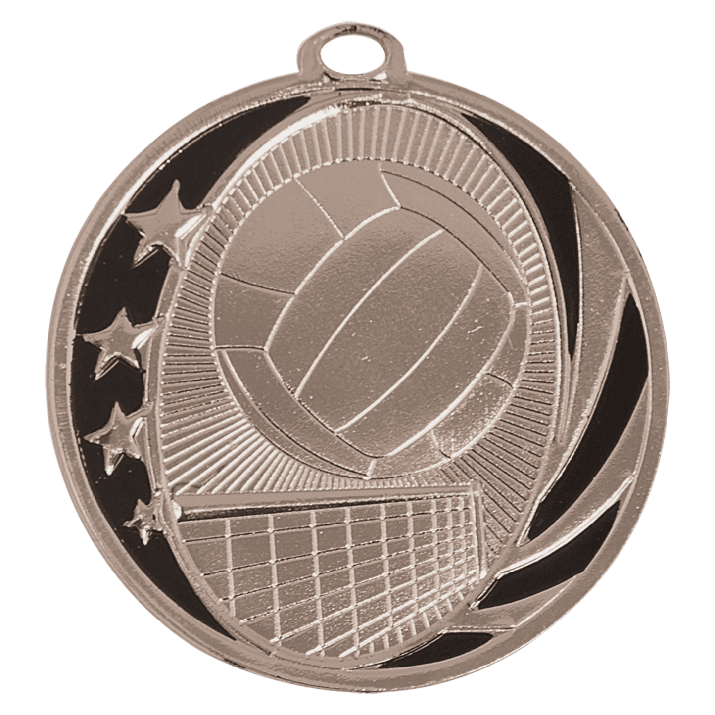 Bright Silver Volleyball Engravable MidNite Star Medal - 2"