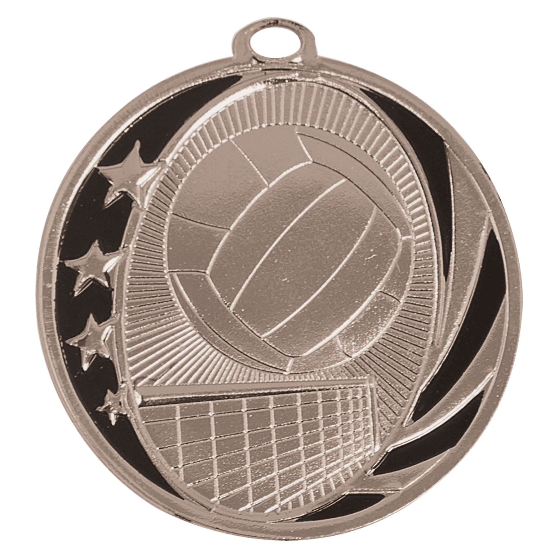 Bright Silver Volleyball Engravable MidNite Star Medal - 2"