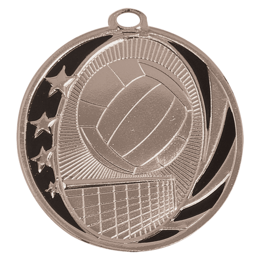 Bright Silver Volleyball Engravable MidNite Star Medal - 2"