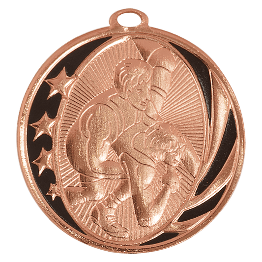 Bright Bronze Wrestling Engravable MidNite Star Medal - 2"