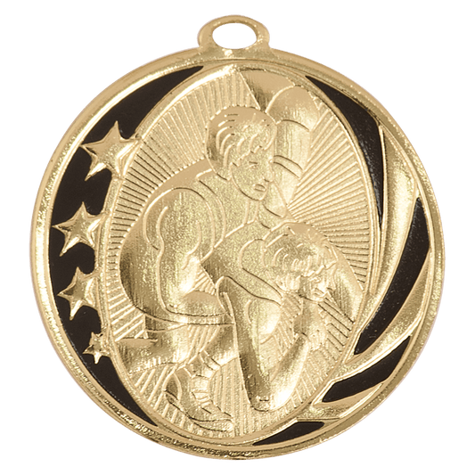 Bright Gold Wrestling Engravable MidNite Star Medal - 2"