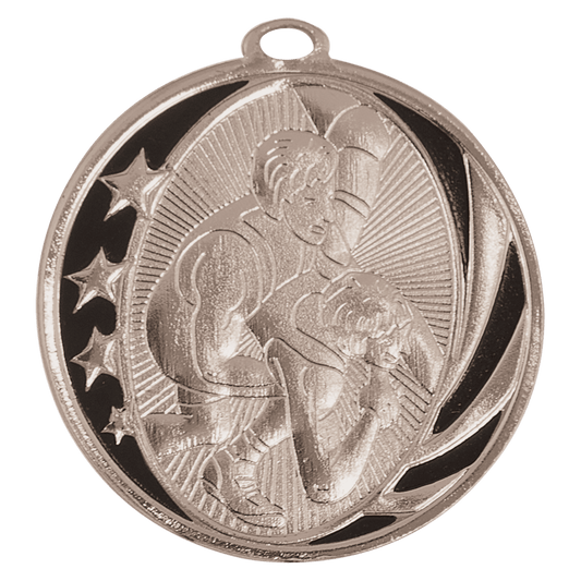 Bright Silver Wrestling Engravable MidNite Star Medal - 2"