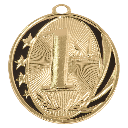 Bright Gold 1st Place Engravable MidNite Star Medal - 2"