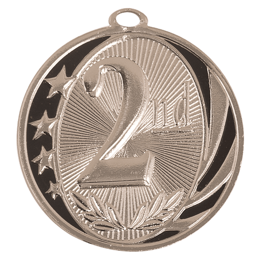 Bright Silver 2nd Place Engravable MidNite Star Medal - 2"