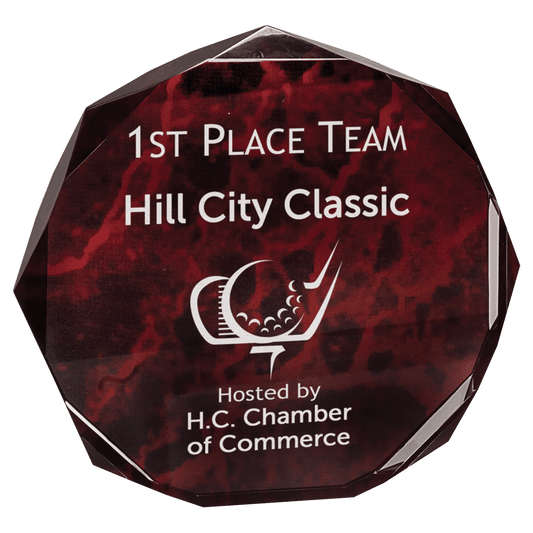 Red Marble Octagon Acrylic Award - 7"