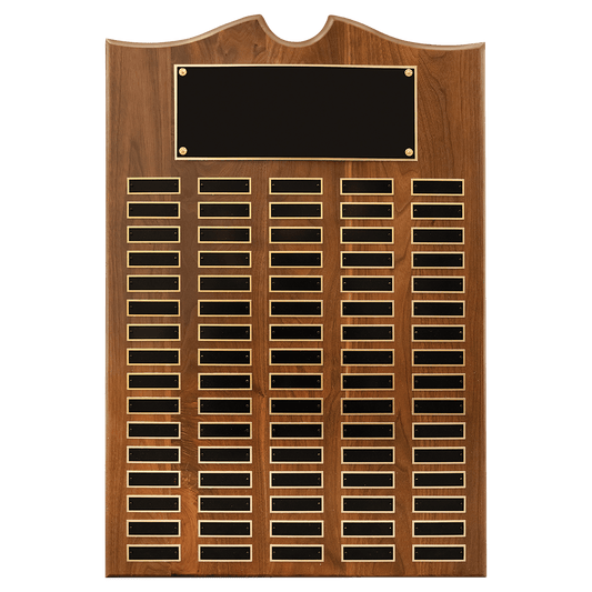 20" x 30" American Walnut Roster Plaque w/ 80 Plates