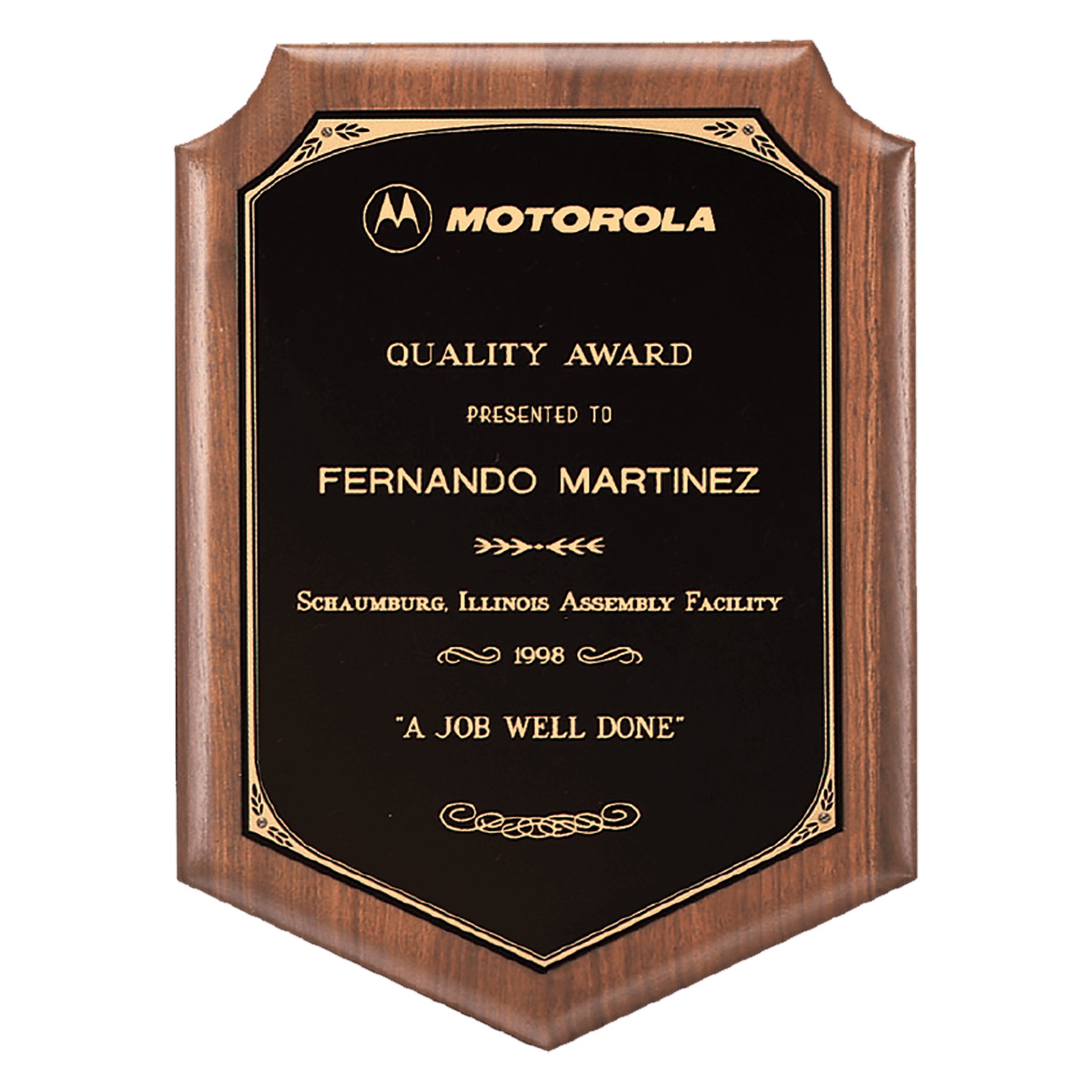 11" x 15" American Walnut Plaque with Gold Border Laserable Black Brass Plate