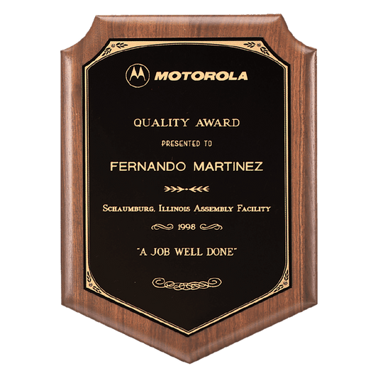 11" x 15" American Walnut Plaque with Gold Border Laserable Black Brass Plate