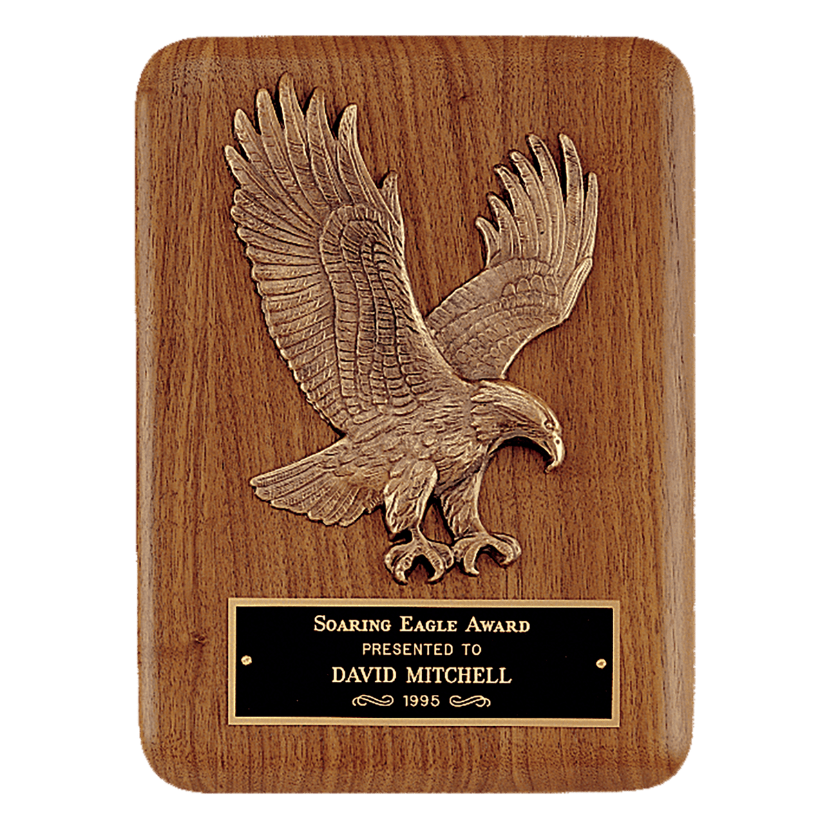 9" x 12" Solid American Walnut Plaque with Finely Detailed Eagle Relief Casting and Black Laserable Brass Plate