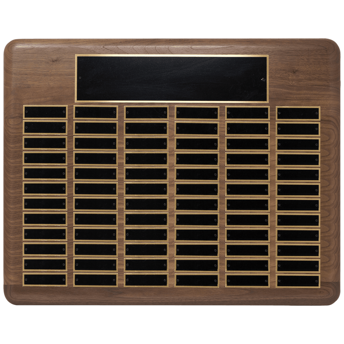 22" x 30"/Plates 7/8" x 2 3/4" American Walnut 80 Plate Perpetual Plaque with Black Brass Plated Steel Plates