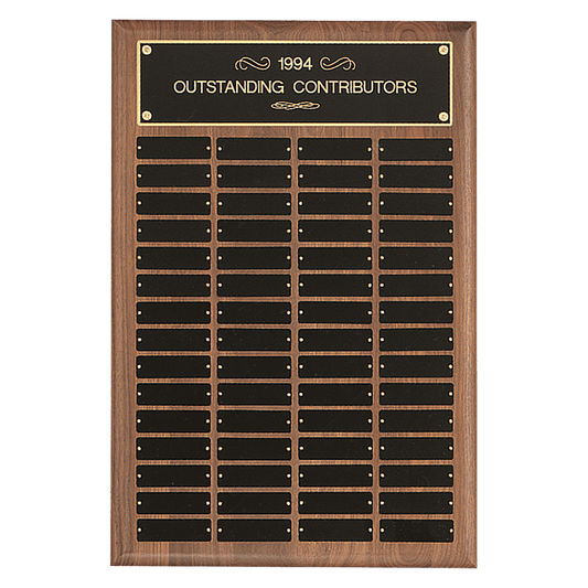 9" x 12"/Plates 1" x 3 1/4" American Walnut 12 Plate Perpetual Plaque with Black Brass Plates