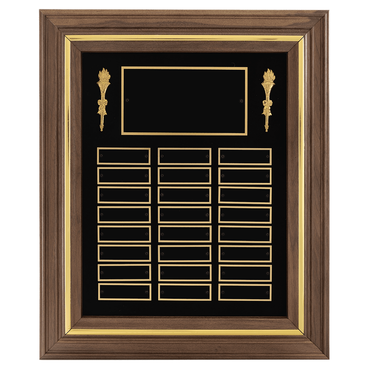 15" x 18"/Plates 7/8" x 2 3/4" American Walnut 24 Plate Perpetual Plaque with Black Brass Plates