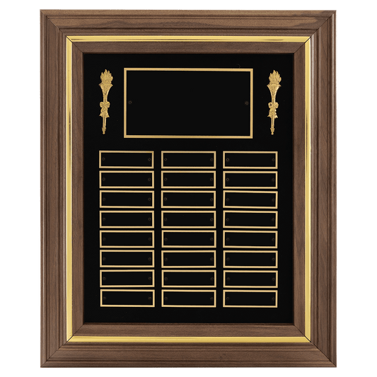 15" x 18"/Plates 7/8" x 2 3/4" American Walnut 24 Plate Perpetual Plaque with Black Brass Plates